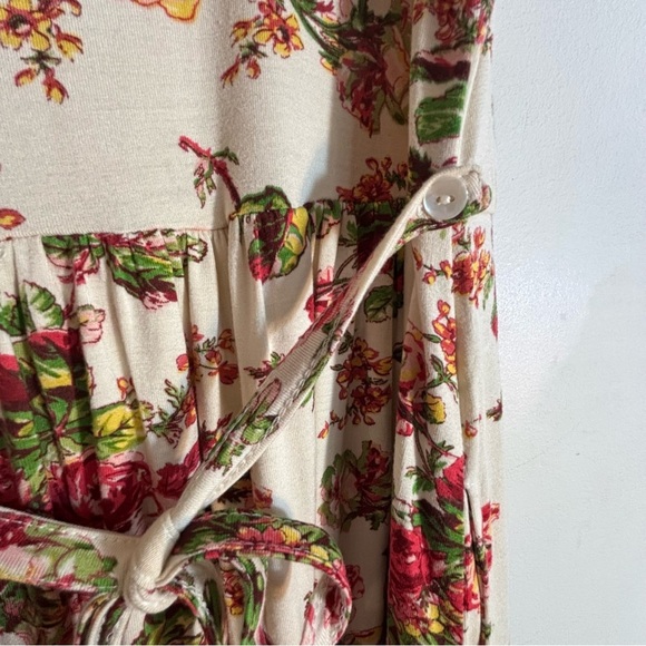 APRIL CORNELL Sz M Floral Pink Maxi Dress Jersey Knit Belted Unlined Scoop Neck - Picture 9 of 14